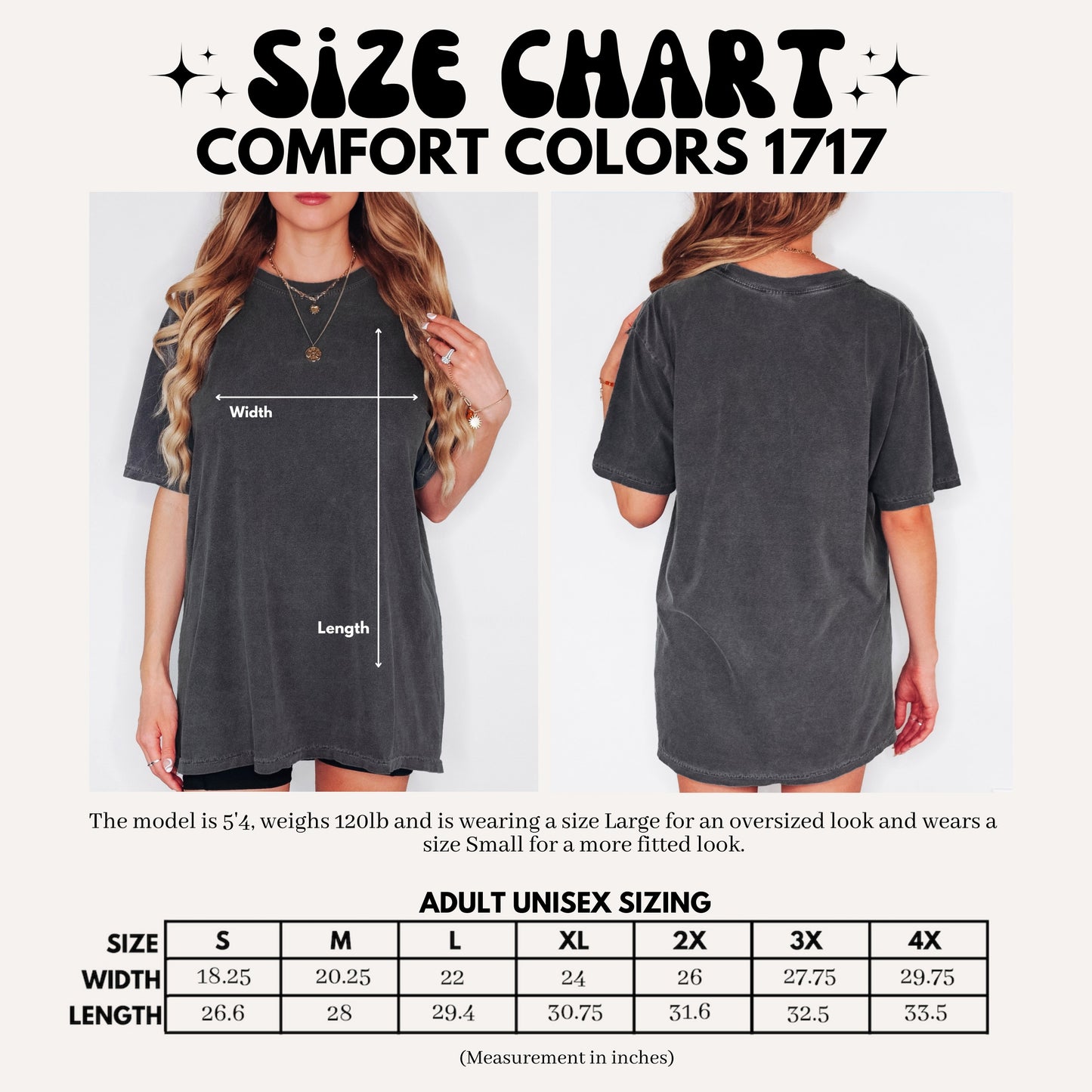 Comfort Colors 1717 Size Chart