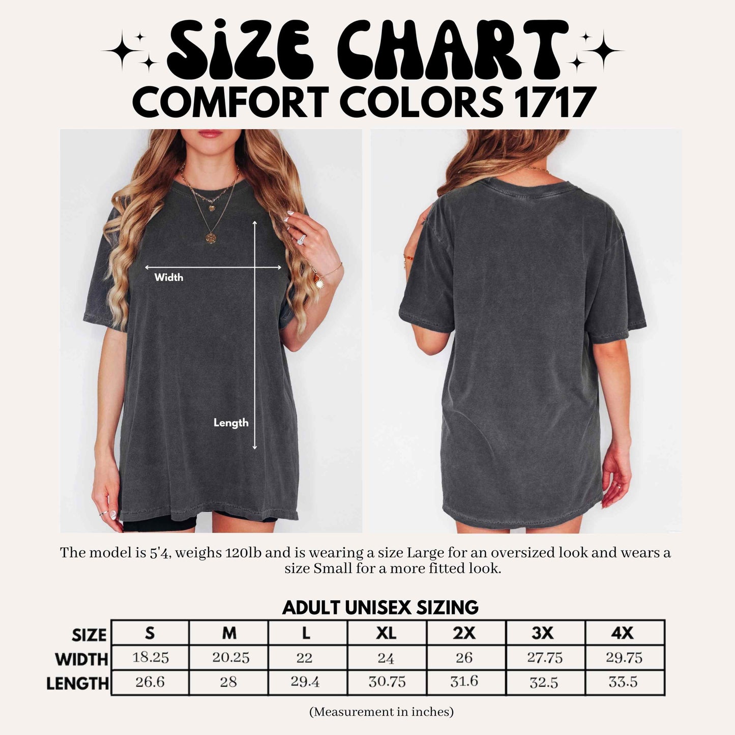 Comfort Colors 1717 Size Chart