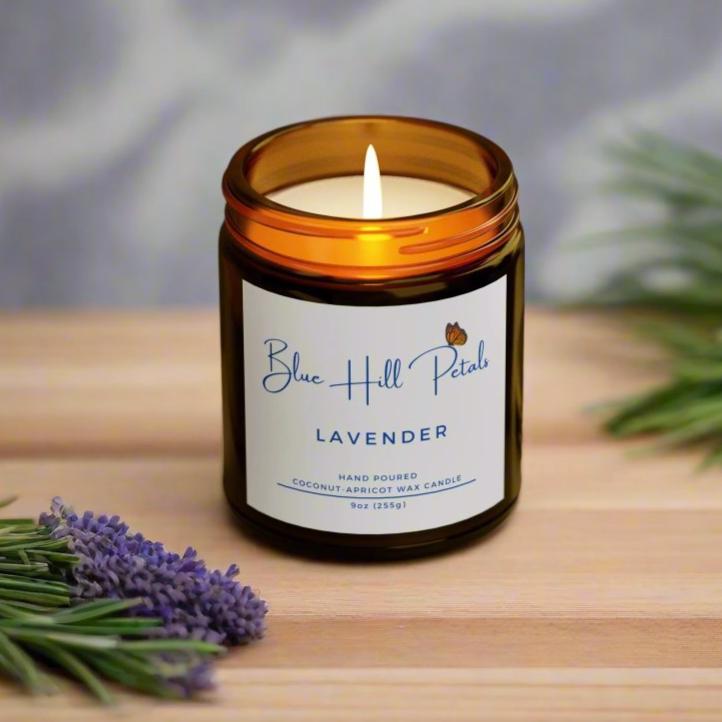 Lavender Scented Candle Amber Jar 9oz