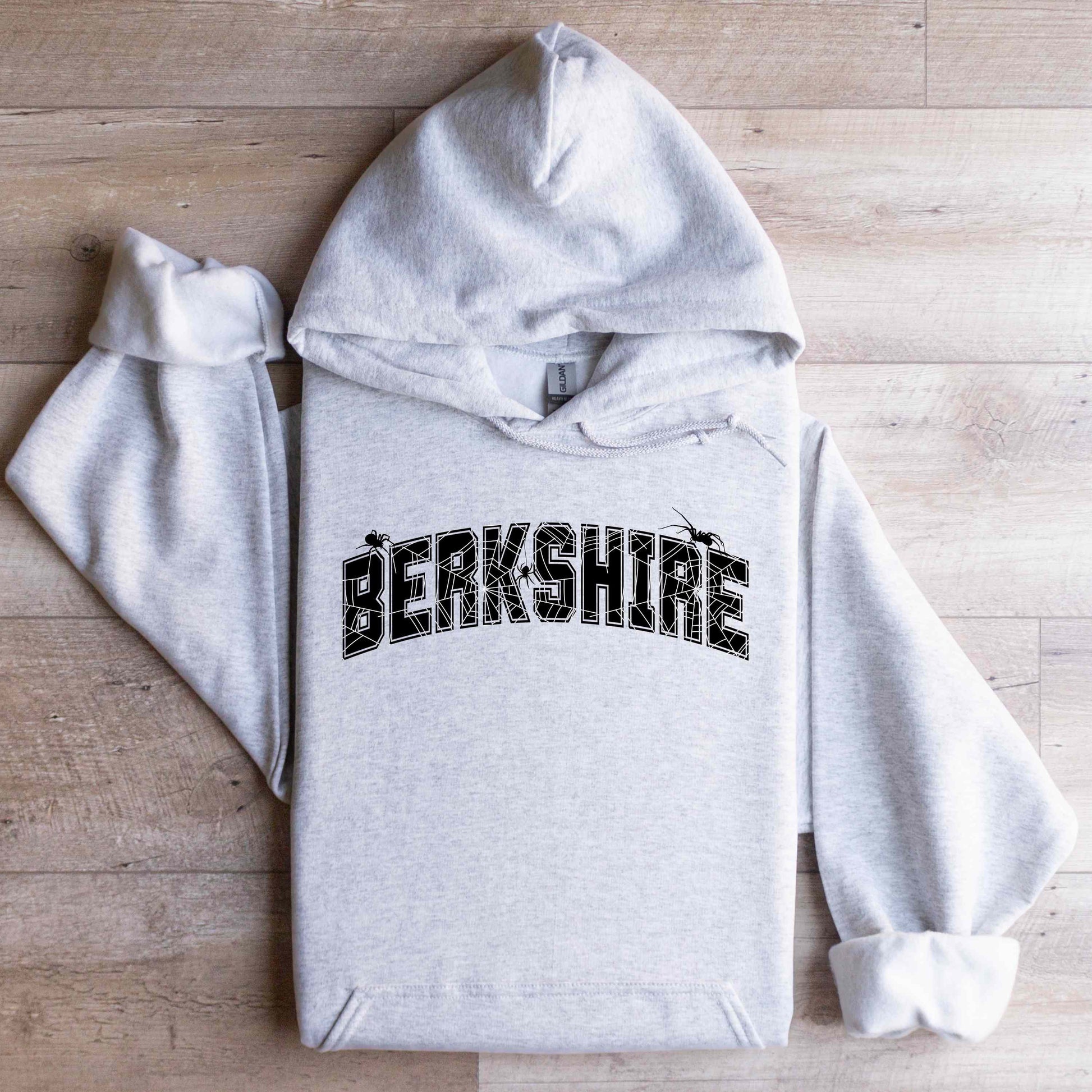 Berkshire Arachnophobia Hooded Sweatshirt Ash With Black Text Flat Lay