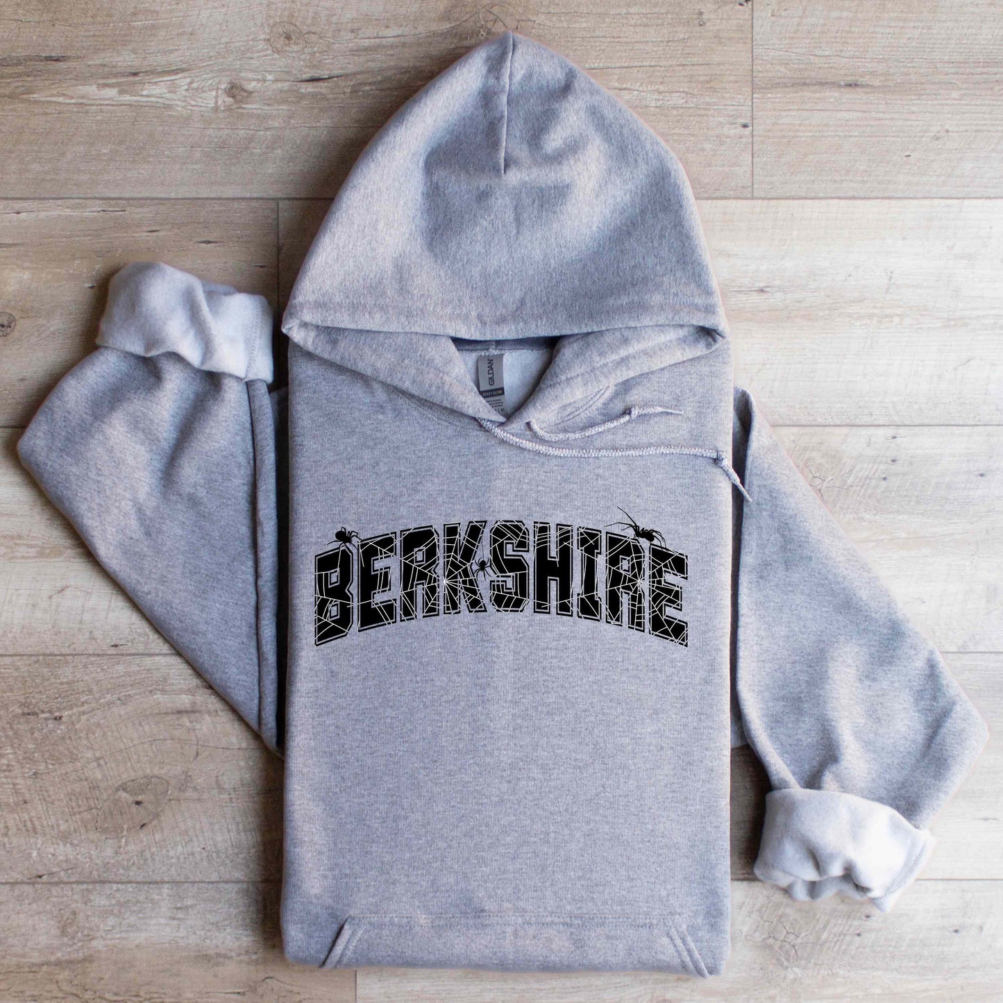 Berkshire Arachnophobia Hooded Sweatshirt Sport Grey With Black Text Flat Lay