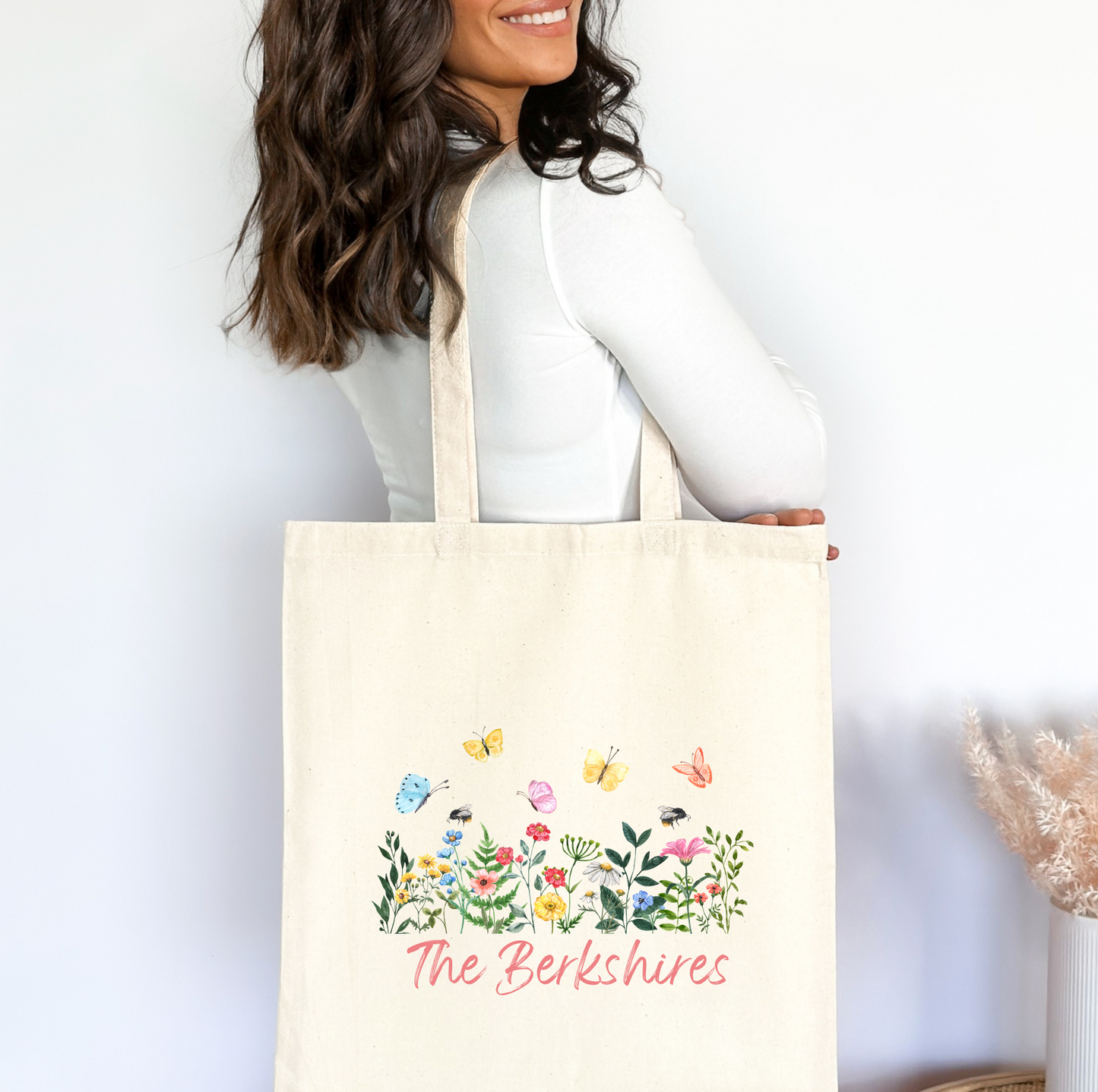 Embroidered Canvas Tote Bag, Women Shopper Bag, Floral Tote Bag