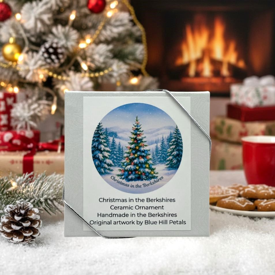 Christmas in the Berkshires ceramic ornament in keepsake gift box