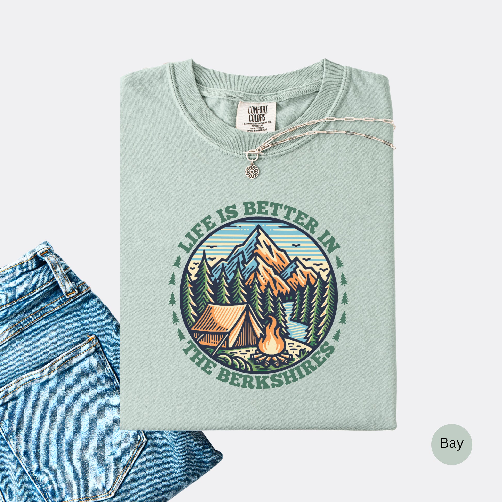 Comfort Colors shirt in the color Bay with mountain design and the text: Life Is Better In The Berkshires