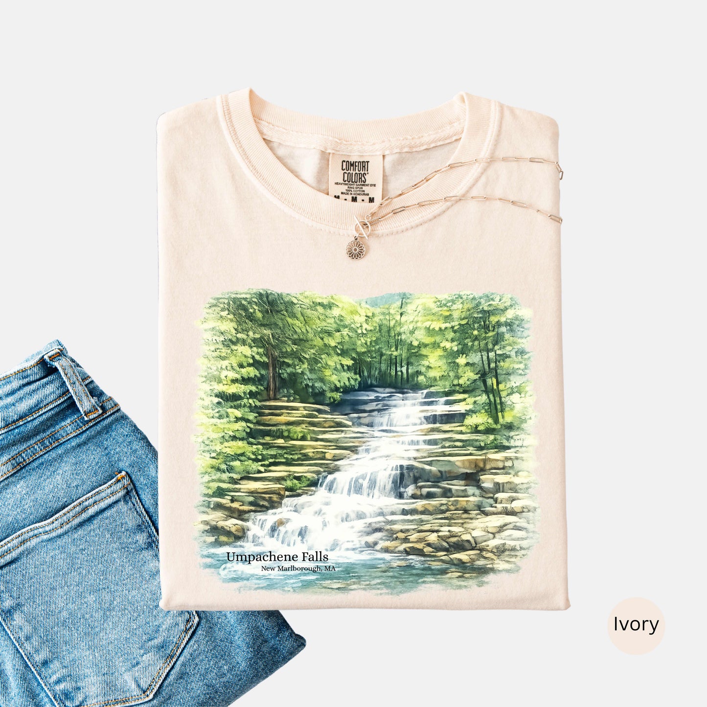 Umpachene Falls Comfort Colors t-shirt with waterfall design in ivory