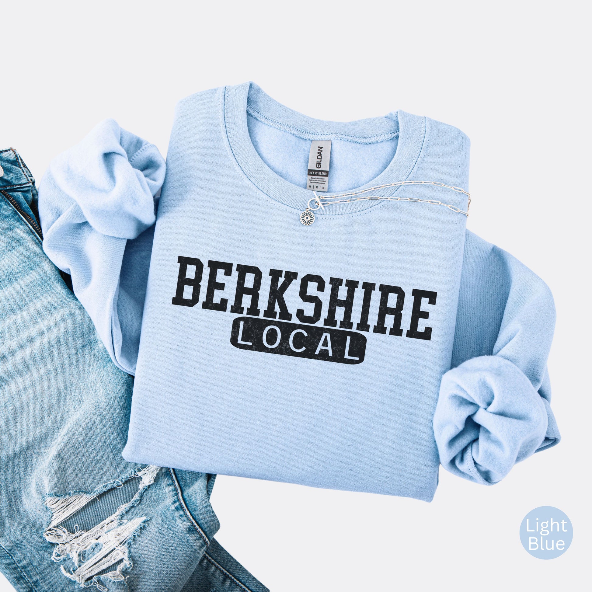 Berkshire Local vintage distressed Massachusetts crewneck sweatshirt in the color light blue