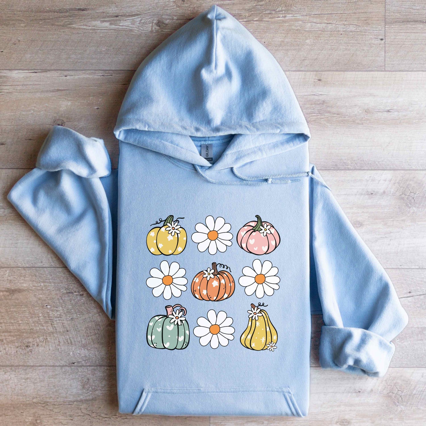 Hooded Sweatshirt Cutest Pumpkin in the Patch Light Blue Flat Lay