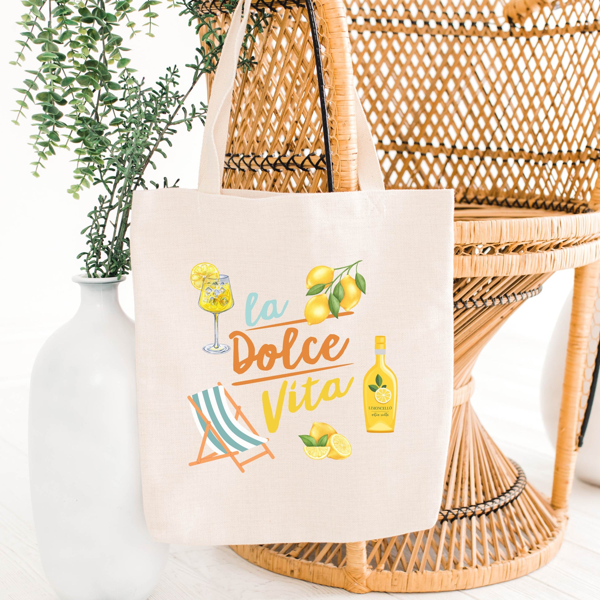 Lemon Print Tote Bag – Italy Travel Theme, Reusable Grocery Bag, Foldable Weekender