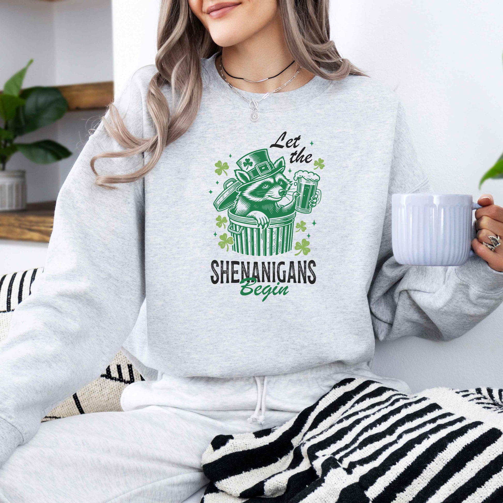 Let The Shenanigans Begin Ash Sweatshirt On Model